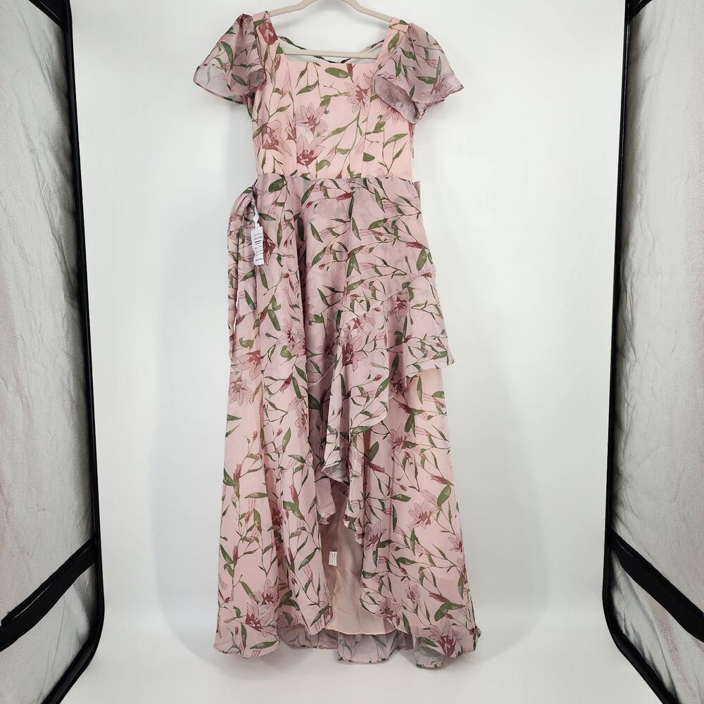 Women’s Size 4/6 Pink Floral Prom Dress High Low Wedding Guest Formal DDT NEW